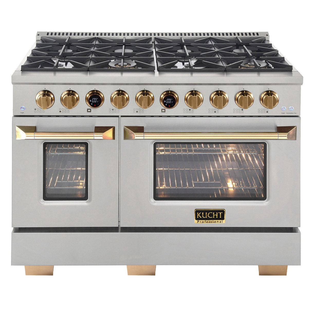 48 in. 6.7 cu. ft. 8 Burners Dual Fuel Range for Natural Gas in Stainless Steel with Kucht Horus Thermostat