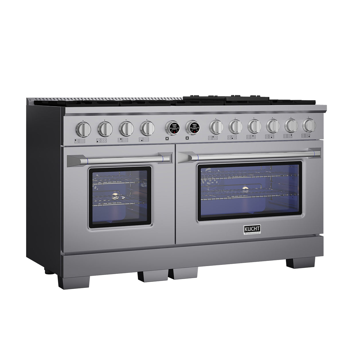60 in. 8.4 cu. ft. 8 Burners Dual Fuel Range for Propane Gas in Stainless Steel with Kucht Horus Thermostat
