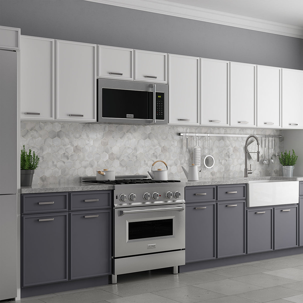 ZLINE 30 in. Kitchen Package Stainless Steel Gas Range and Over The Range Microwave with Traditional Handle (2KP-RGOTRH30)