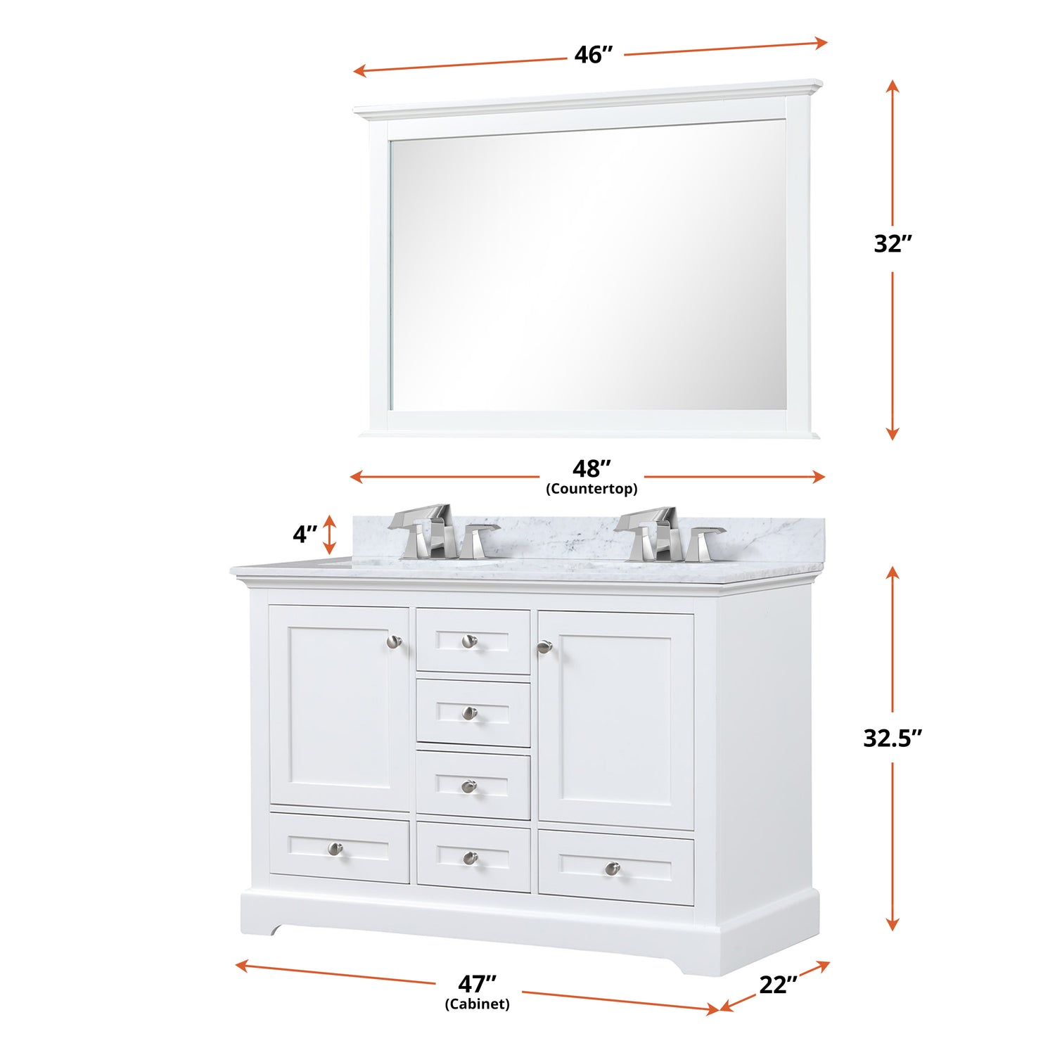 Dukes 48 in. W x 22 in. D White Double Bath Vanity