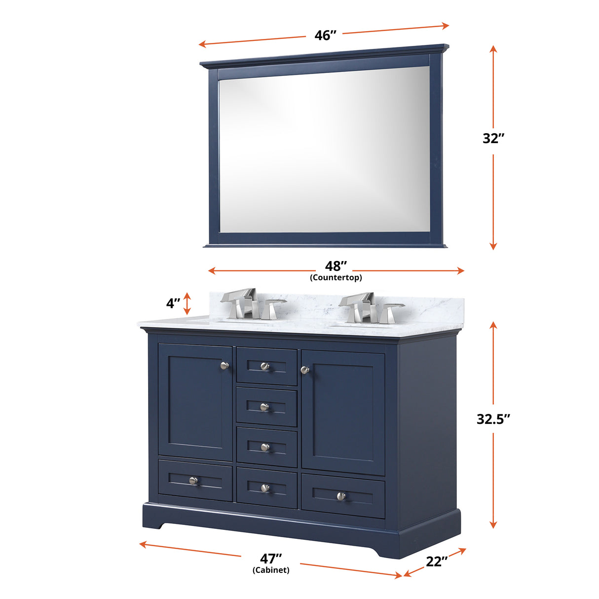 Dukes 48 in. W x 22 in. D Navy Blue Double Bath Vanity