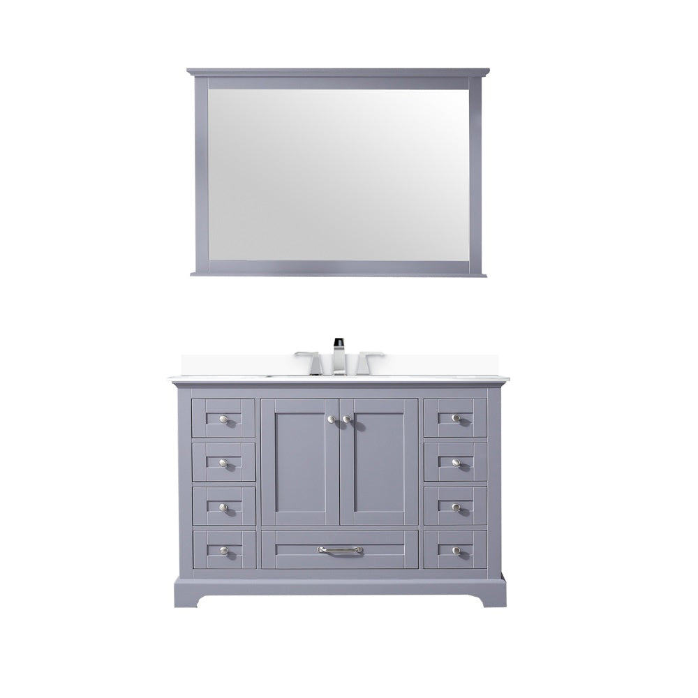 Dukes 48" Dark Grey Single Vanity, White Quartz Top, White Square Sink and 46" Mirror w/ Faucet