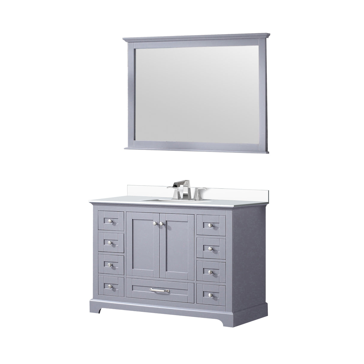 Dukes 48" Dark Grey Single Vanity, White Quartz Top, White Square Sink and 46" Mirror w/ Faucet