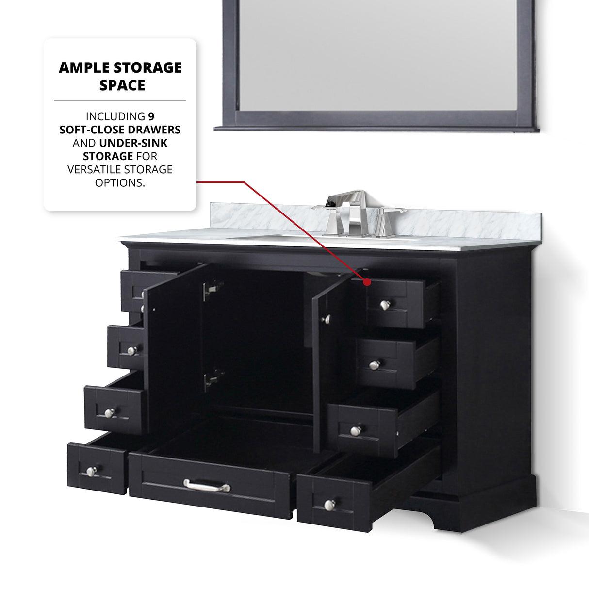 Dukes 48 in. Bathroom Freestanding Bathroom Vanity With Undermount Ceramic Sink with White Carrara Marble Top