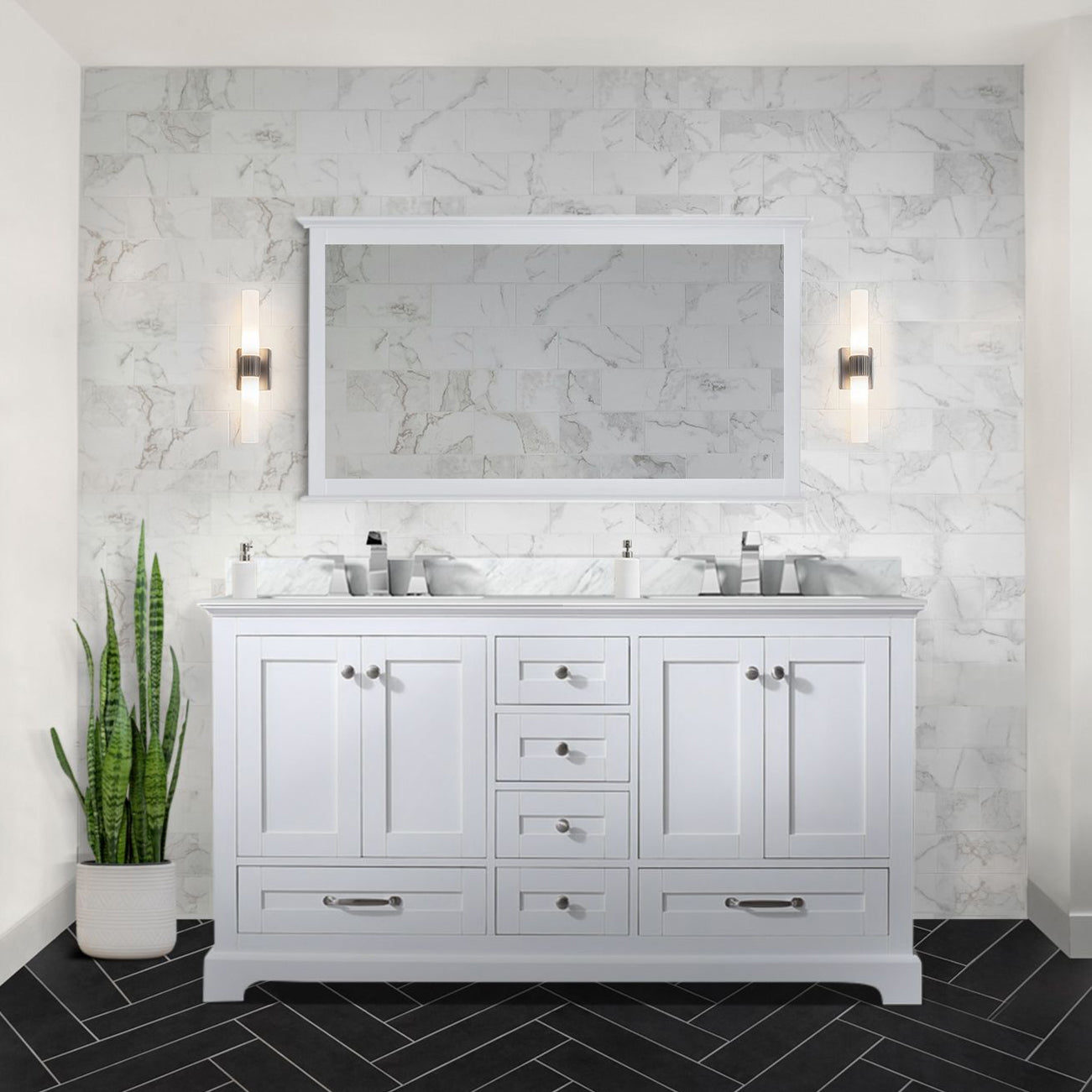 Dukes 60 in. Bathroom Freestanding Bathroom Vanity With Undermount Ceramic Sink with White Carrara Marble Top
