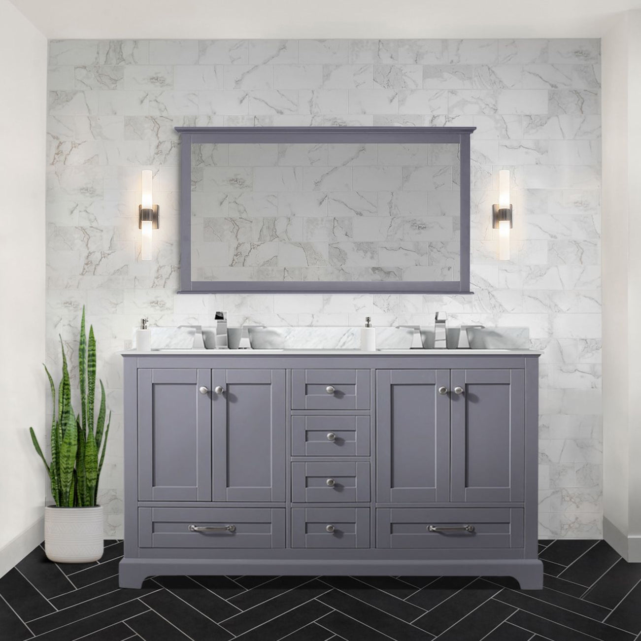 Dukes 60 in. Freestanding Bathroom Vanity with White Carrara Marble Top, White Square Sink