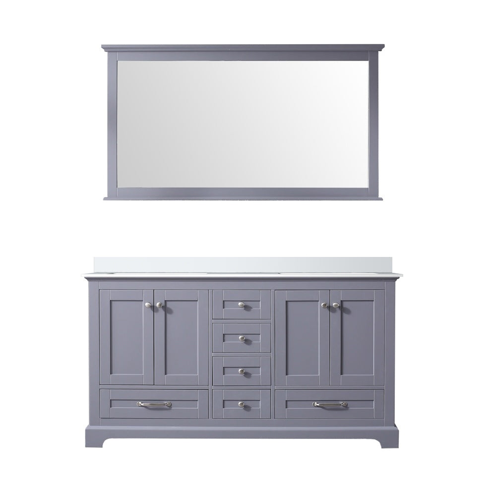 Dukes 60" Dark Grey Double Vanity, White Quartz Top, White Square Sinks and 58" Mirror