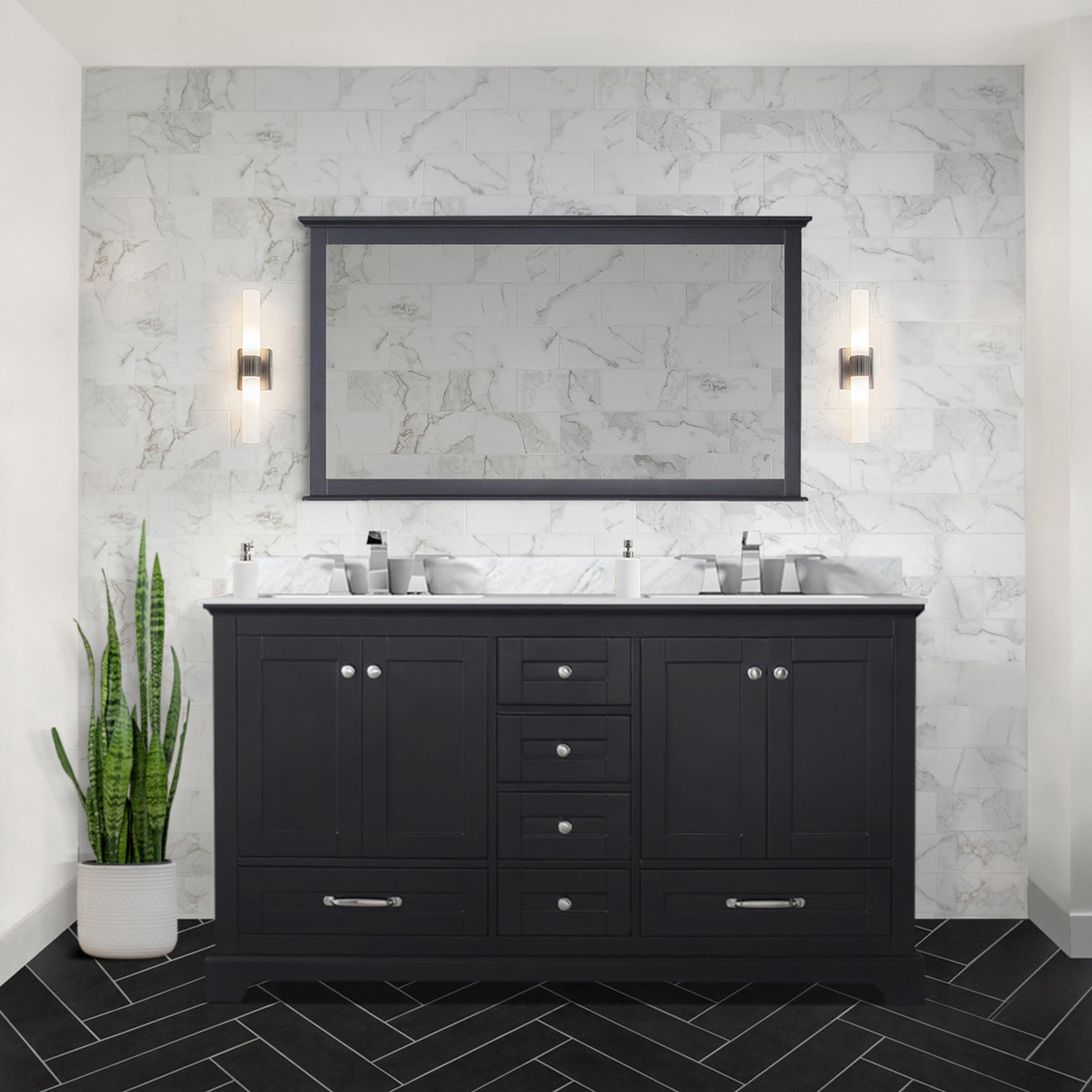 Dukes 60 in. Bathroom Freestanding Bathroom Vanity With Undermount Ceramic Sink with White Carrara Marble Top