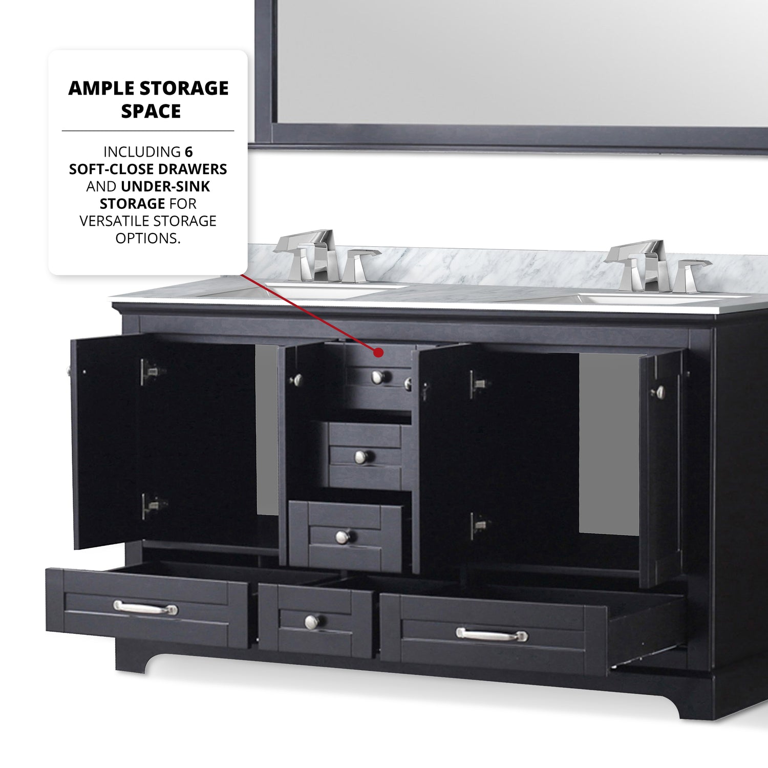 Dukes 60 in. Bathroom Freestanding Bathroom Vanity With Undermount Ceramic Sink with White Carrara Marble Top