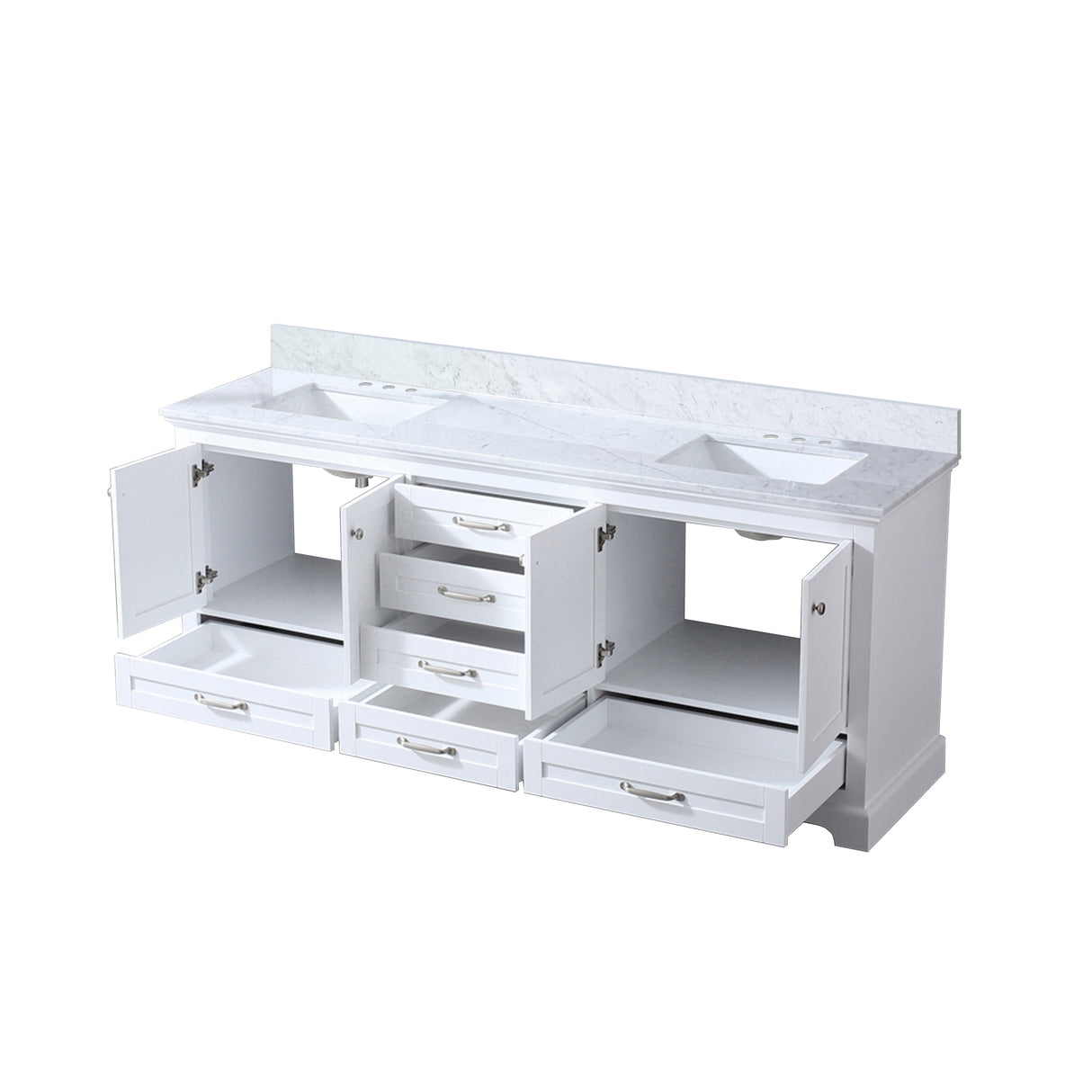 Dukes 80 in. Bathroom Freestanding Bathroom Vanity With Undermount Ceramic Sink with White Carrara Marble Top