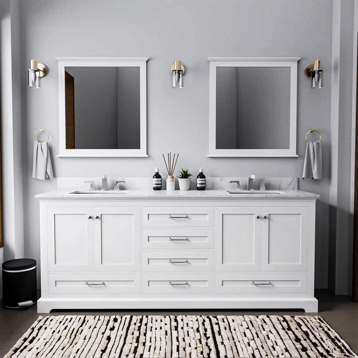Dukes 80 in. Bathroom Freestanding Bathroom Vanity With Undermount Ceramic Sink with White Carrara Marble Top