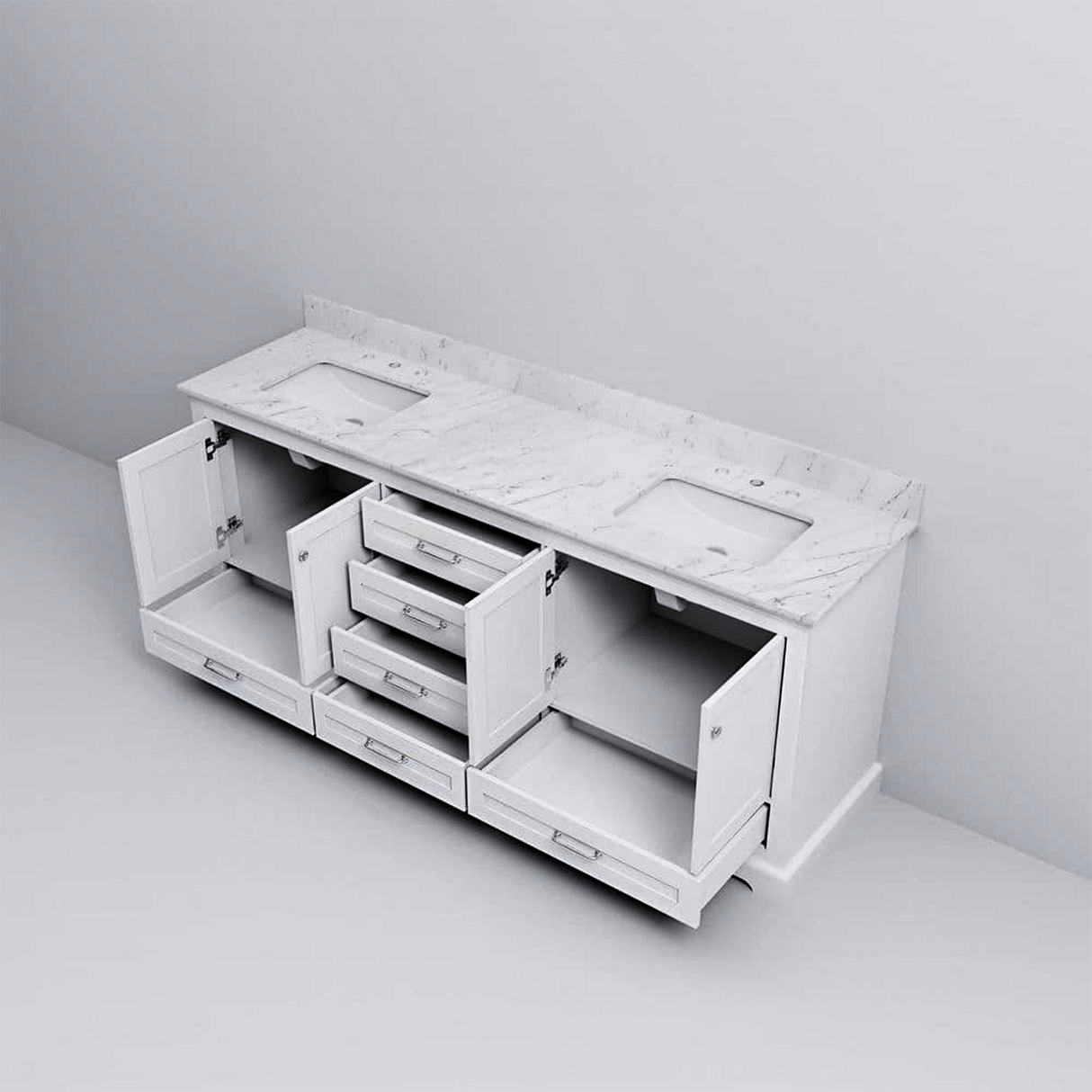 Dukes 80 in. Bathroom Freestanding Bathroom Vanity With Undermount Ceramic Sink with White Carrara Marble Top