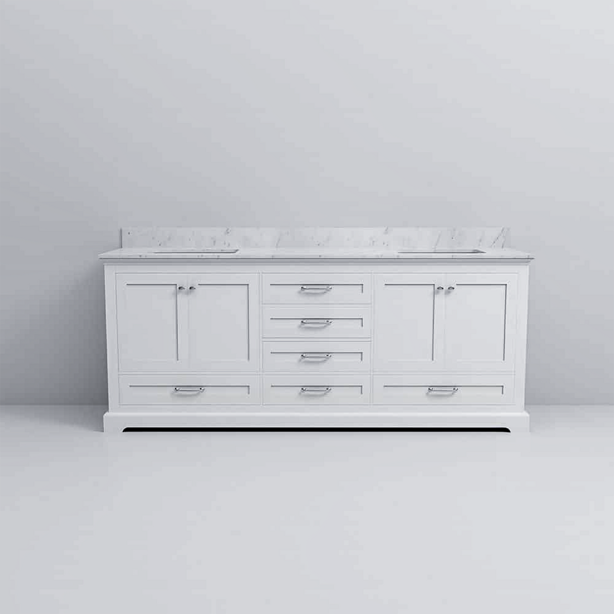 Dukes 80 in. Bathroom Freestanding Bathroom Vanity With Undermount Ceramic Sink with White Carrara Marble Top