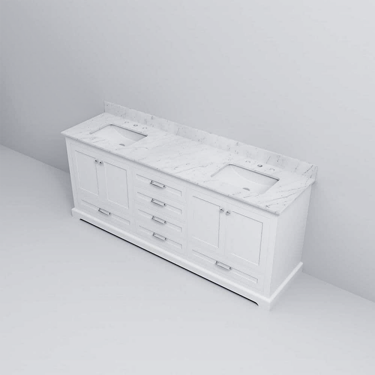 Dukes 80 in. Bathroom Freestanding Bathroom Vanity With Undermount Ceramic Sink with White Carrara Marble Top