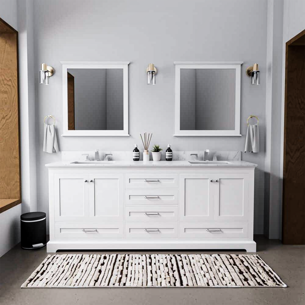 Dukes 80 in. Bathroom Freestanding Bathroom Vanity With Undermount Ceramic Sink with White Carrara Marble Top