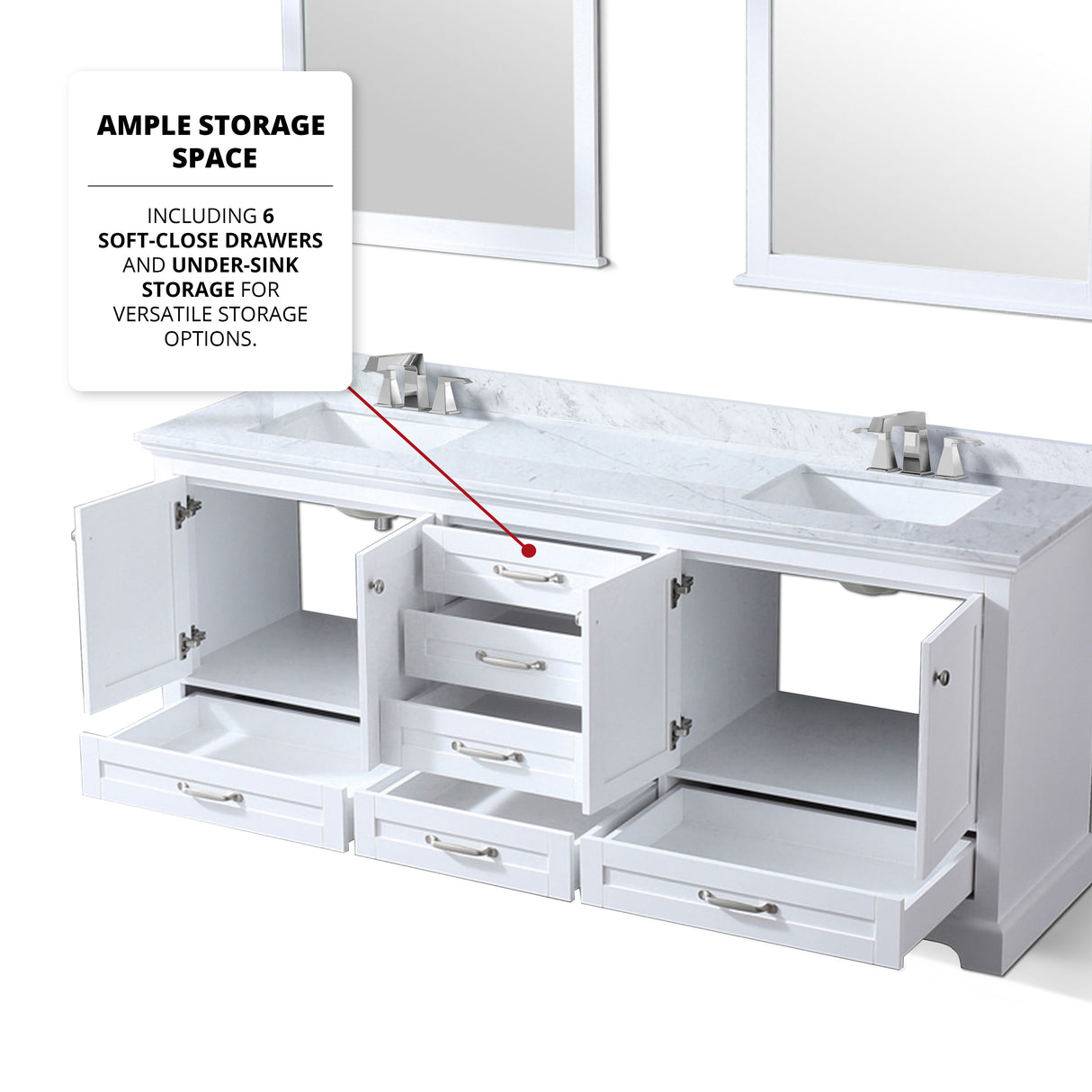 Dukes 80 in. Bathroom Freestanding Bathroom Vanity With Undermount Ceramic Sink with White Carrara Marble Top