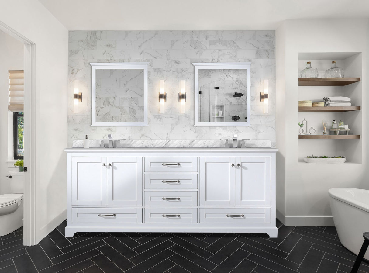 Dukes 80 in. Bathroom Freestanding Bathroom Vanity With Undermount Ceramic Sink with White Carrara Marble Top
