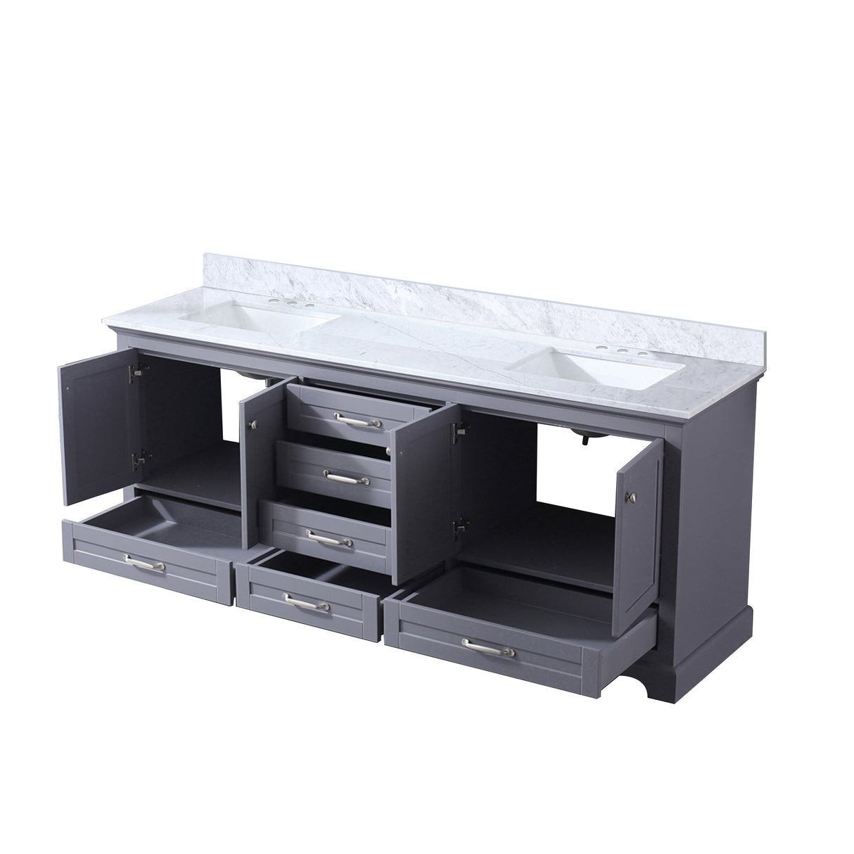 Dukes 80 in. Freestanding Bathroom Vanity with White Carrara Marble Top, White Square Sink