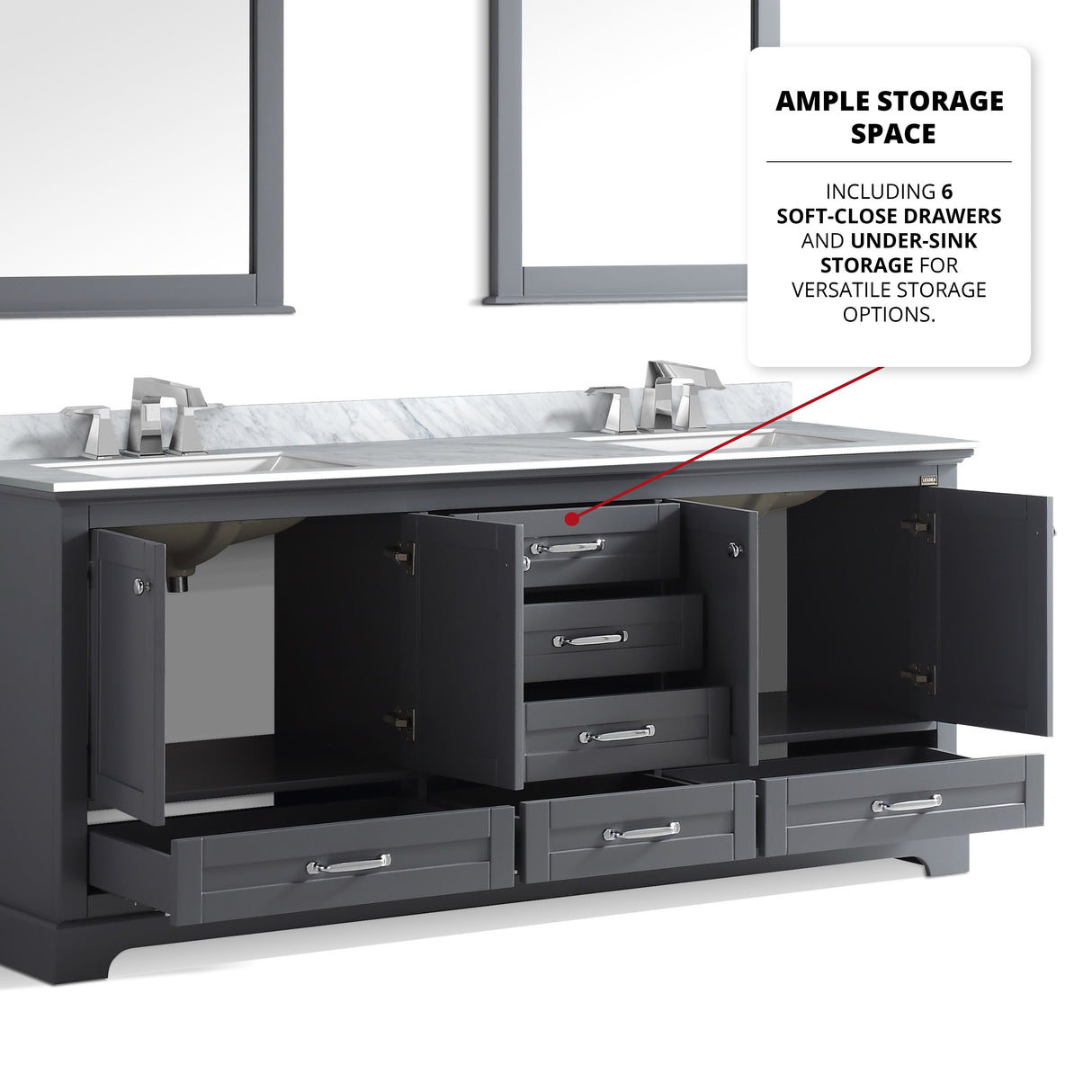 Dukes 80 in. Freestanding Bathroom Vanity with White Carrara Marble Top, White Square Sink