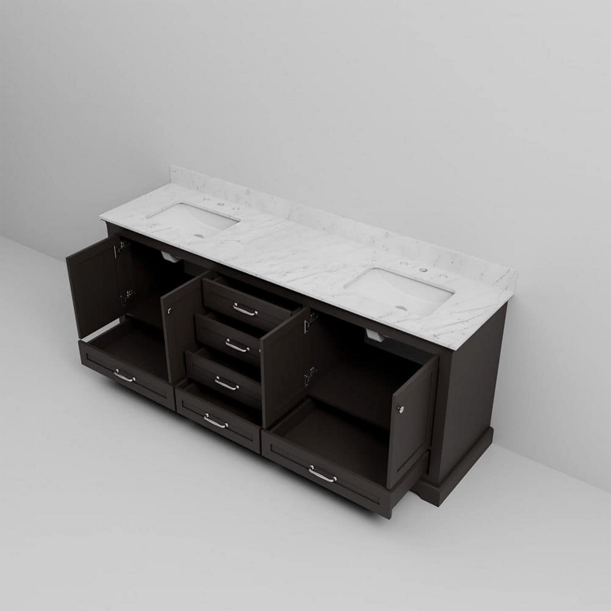 Dukes 80 in. Bathroom Freestanding Bathroom Vanity With Undermount Ceramic Sink with White Carrara Marble Top