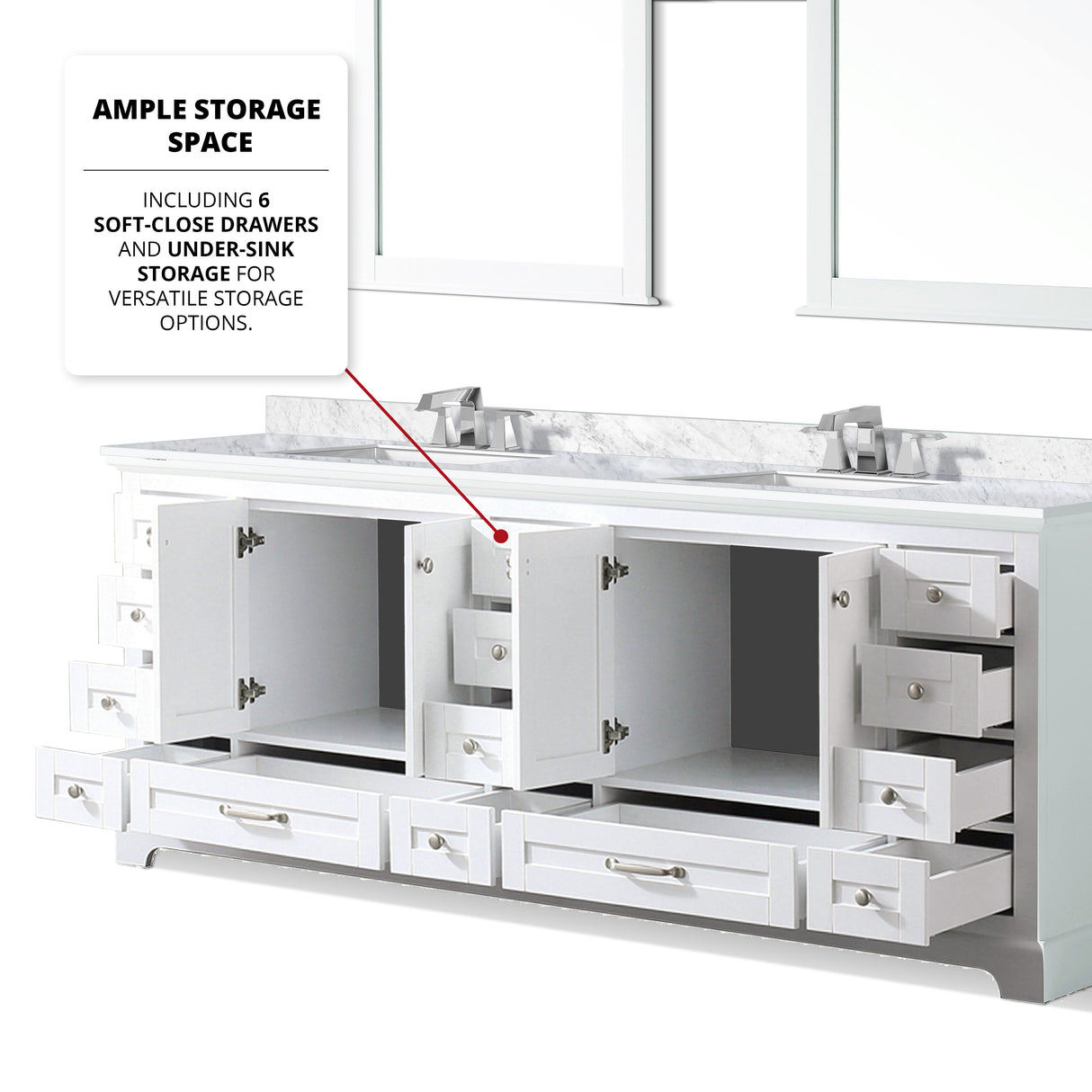 Dukes 84 in. Bathroom Freestanding Bathroom Vanity With Undermount Ceramic Sink with White Carrara Marble Top