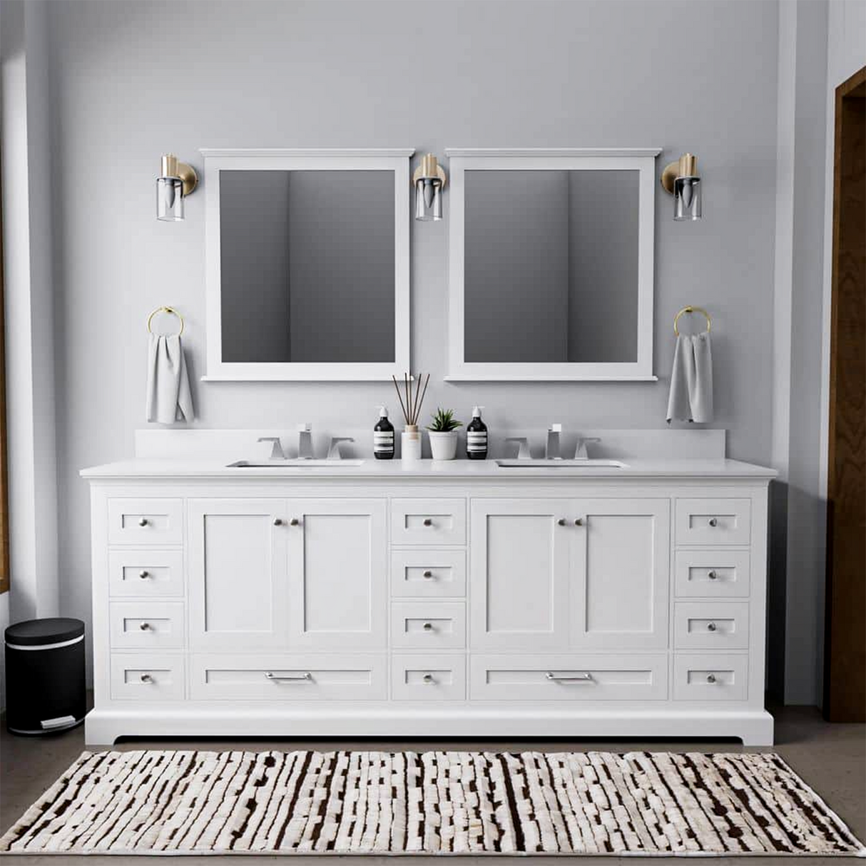 Dukes 84 in. Freestanding Bathroom Vanity with White Quartz Top, White Square Sink