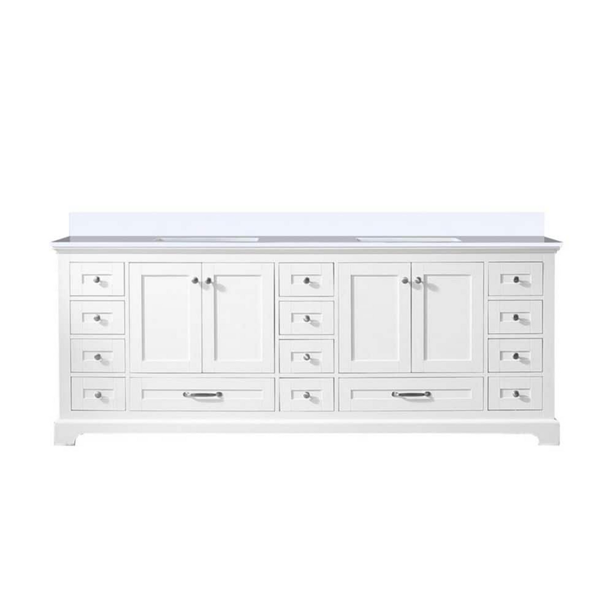Dukes 84 in. Freestanding Bathroom Vanity with White Quartz Top, White Square Sink