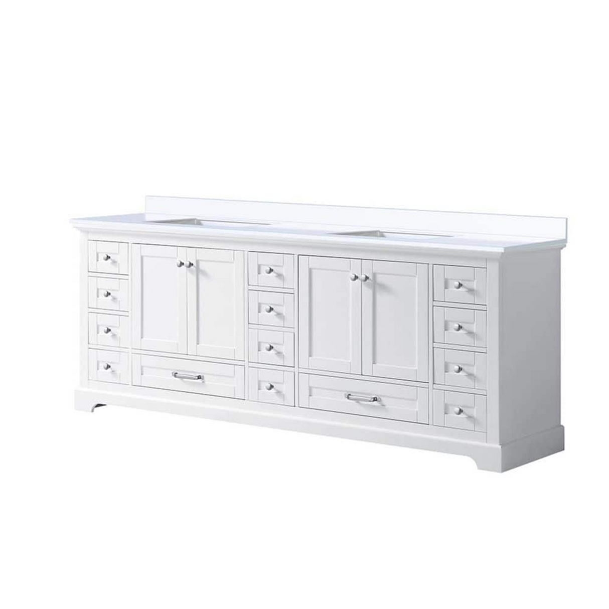 Dukes 84 in. Freestanding Bathroom Vanity with White Quartz Top, White Square Sink
