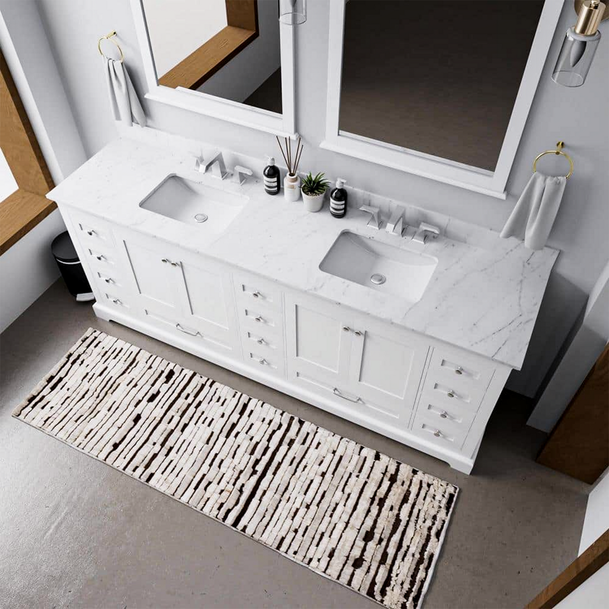 Dukes 84 in. Freestanding Bathroom Vanity with White Quartz Top, White Square Sink