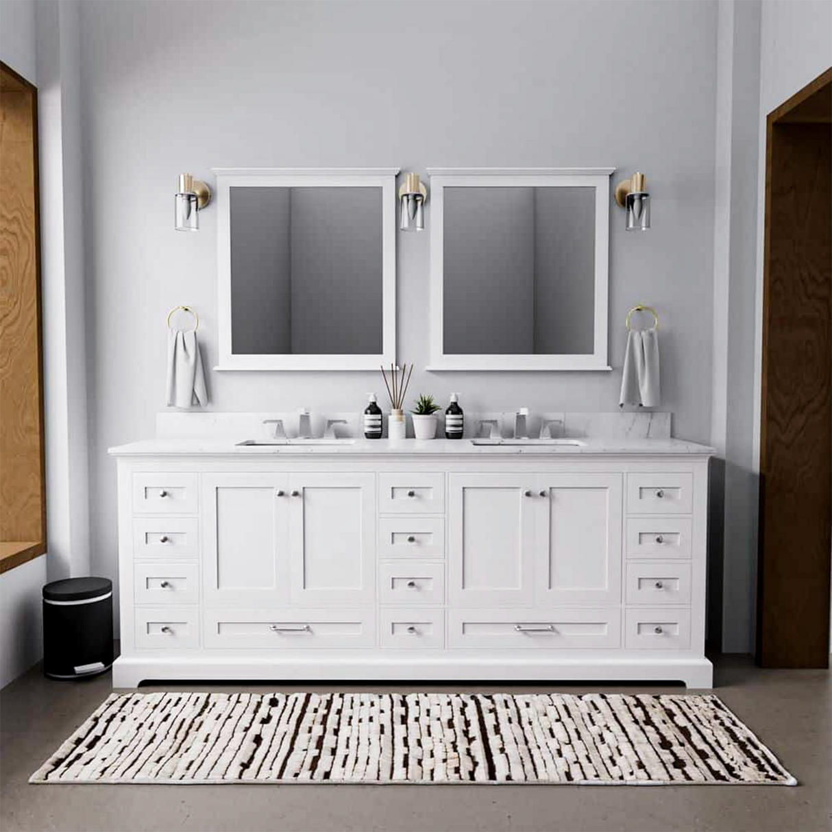 Dukes 84 in. Freestanding Bathroom Vanity with White Quartz Top, White Square Sink