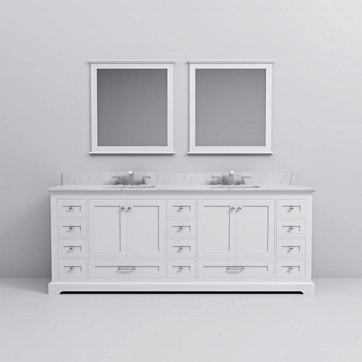 Dukes 84 in. Freestanding Bathroom Vanity with White Quartz Top, White Square Sink