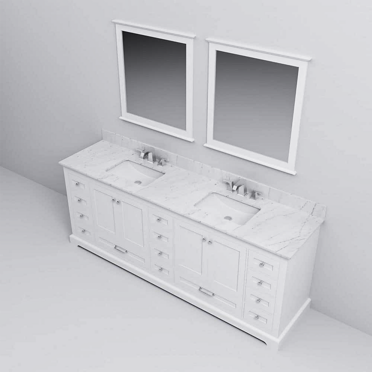 Dukes 84 in. Freestanding Bathroom Vanity with White Quartz Top, White Square Sink