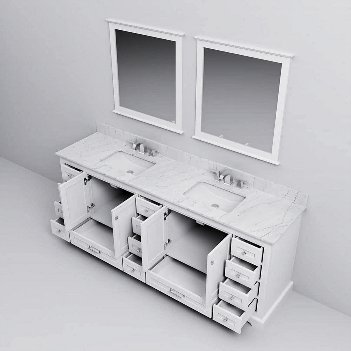 Dukes 84 in. Freestanding Bathroom Vanity with White Quartz Top, White Square Sink