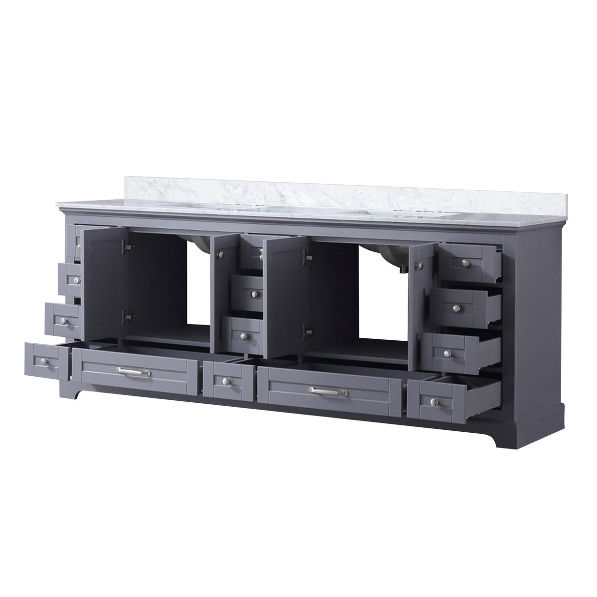 Dukes 84 in. Freestanding Bathroom Vanity with White Carrara Marble Top, White Square Sink