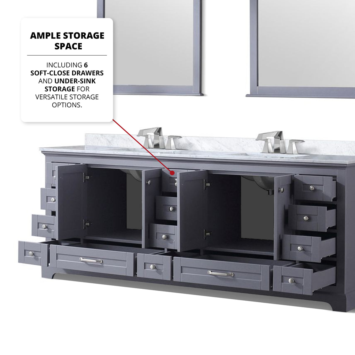 Dukes 84 in. Freestanding Bathroom Vanity with White Carrara Marble Top, White Square Sink