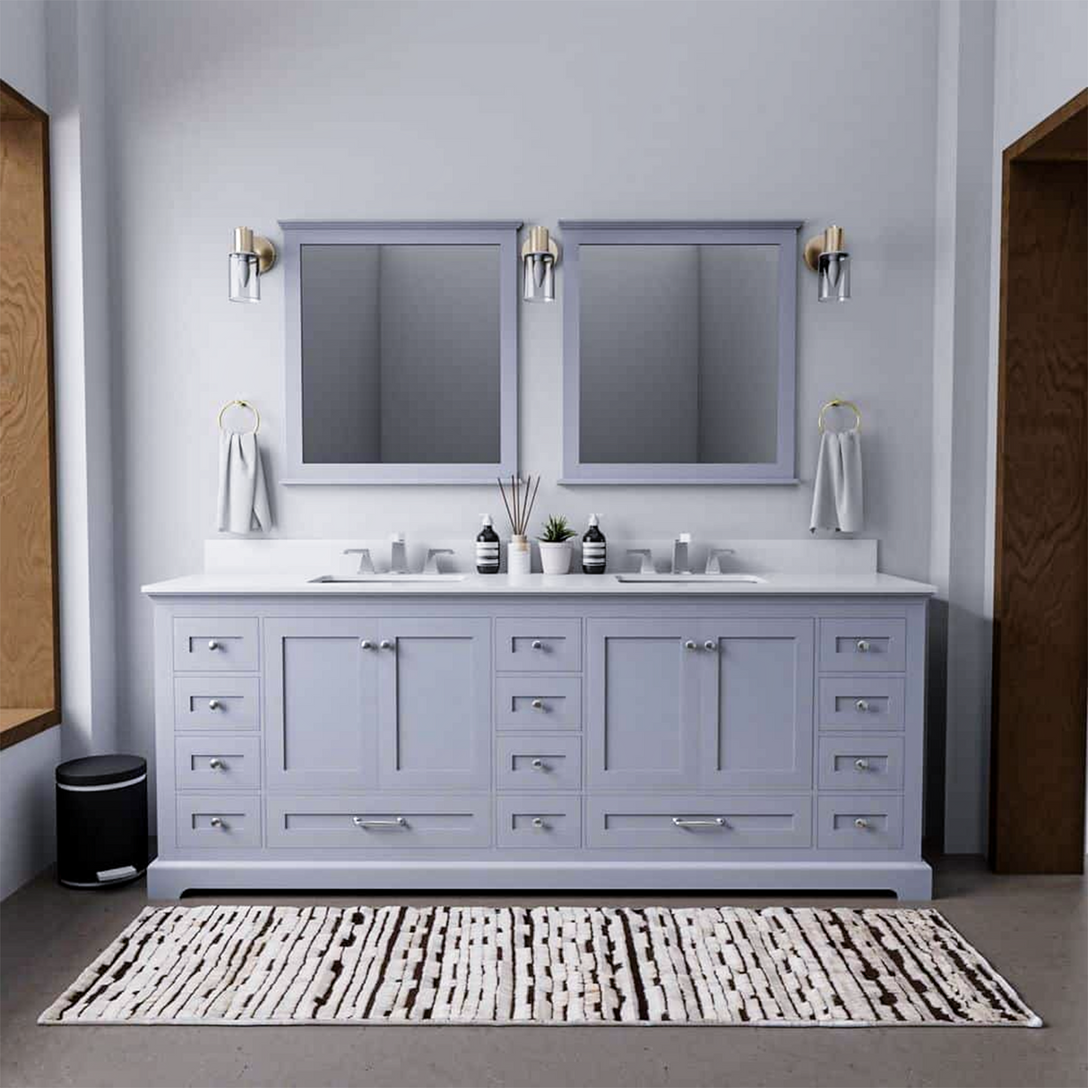 Dukes 84 in. Freestanding Bathroom Vanity with White Quartz Top, White Square Sink