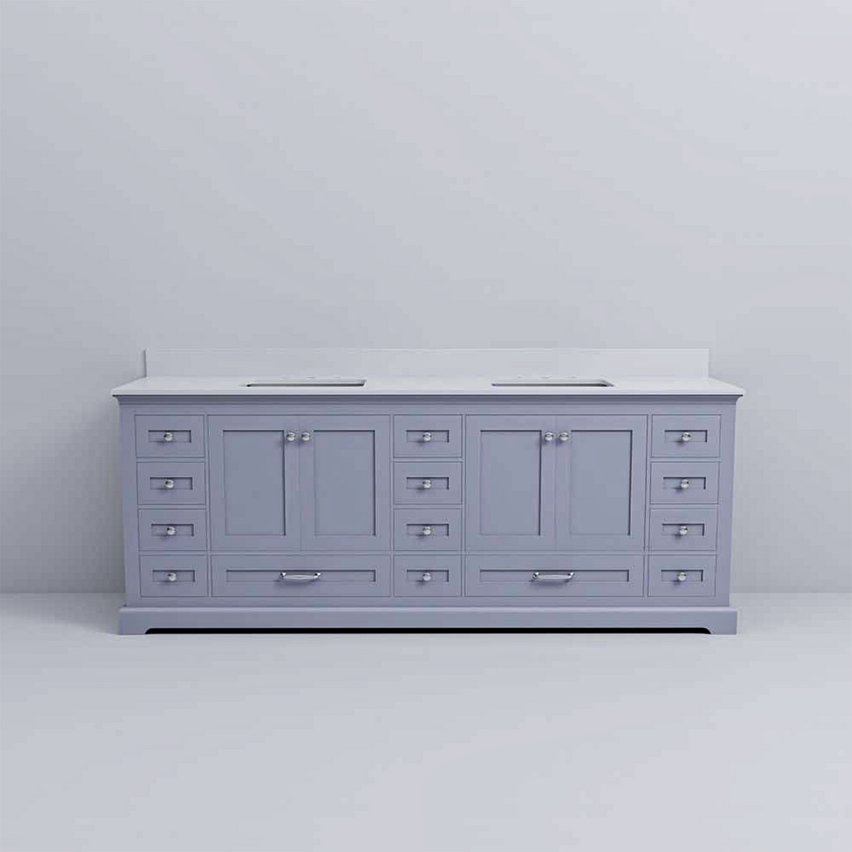 Dukes 84 in. Freestanding Bathroom Vanity with White Quartz Top, White Square Sink