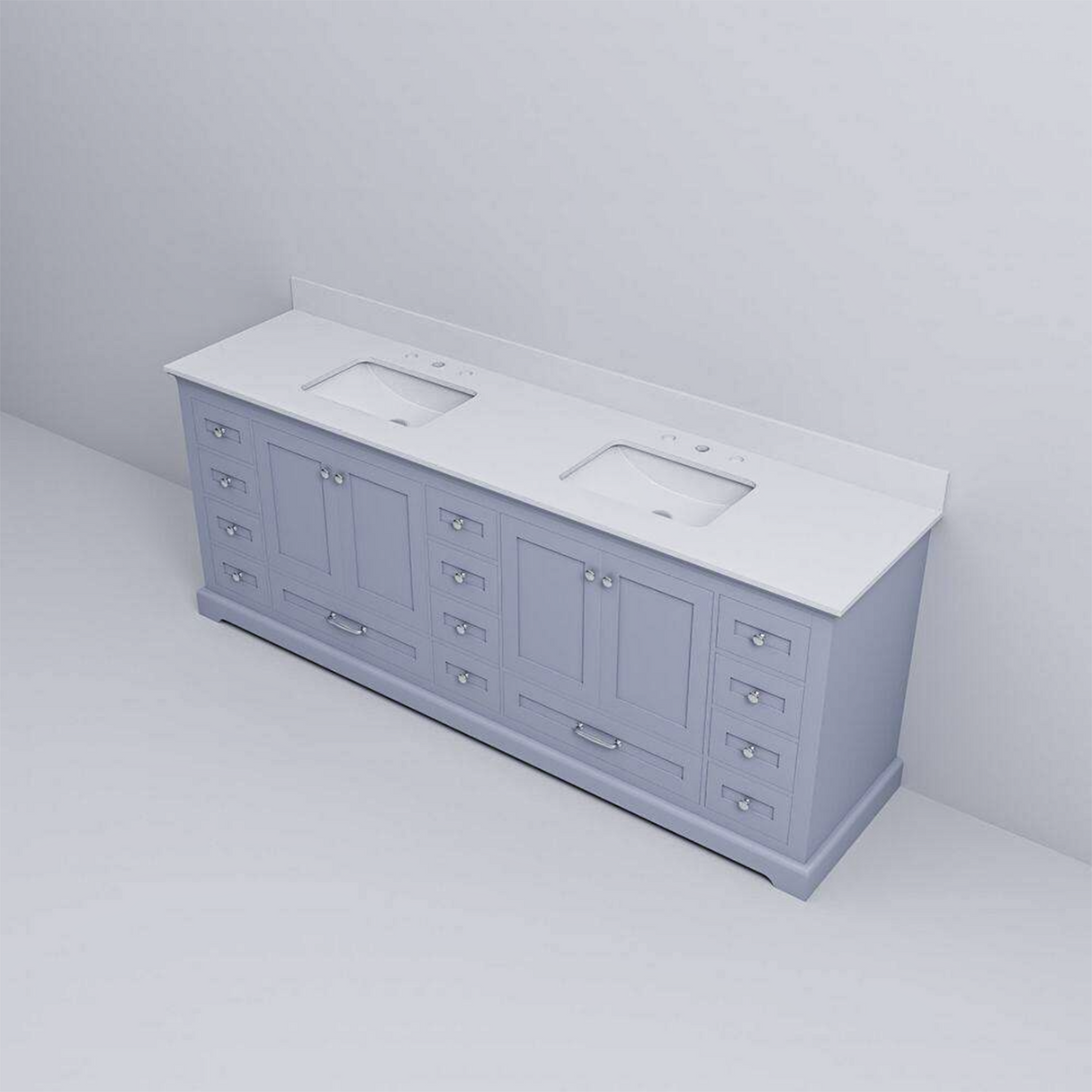 Dukes 84 in. Freestanding Bathroom Vanity with White Quartz Top, White Square Sink