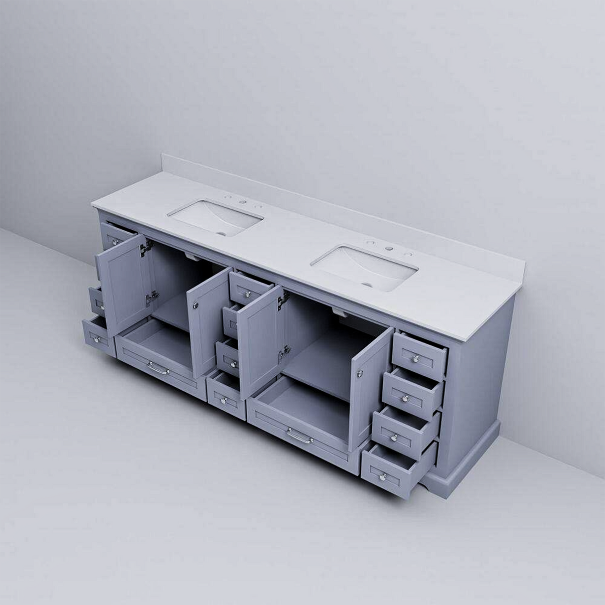 Dukes 84 in. Freestanding Bathroom Vanity with White Quartz Top, White Square Sink