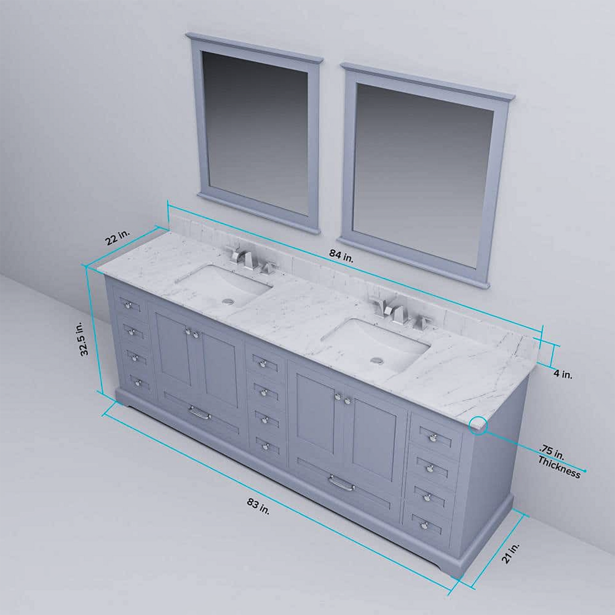 Dukes 84 in. Freestanding Bathroom Vanity with White Quartz Top, White Square Sink