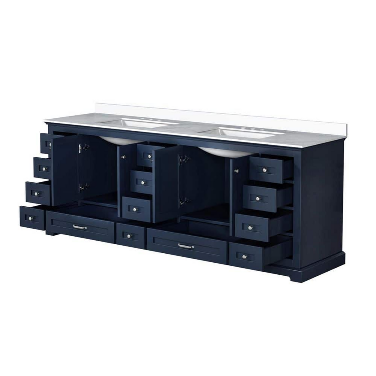 Dukes 84 in. Freestanding Bathroom Vanity with White Quartz Top, White Square Sink