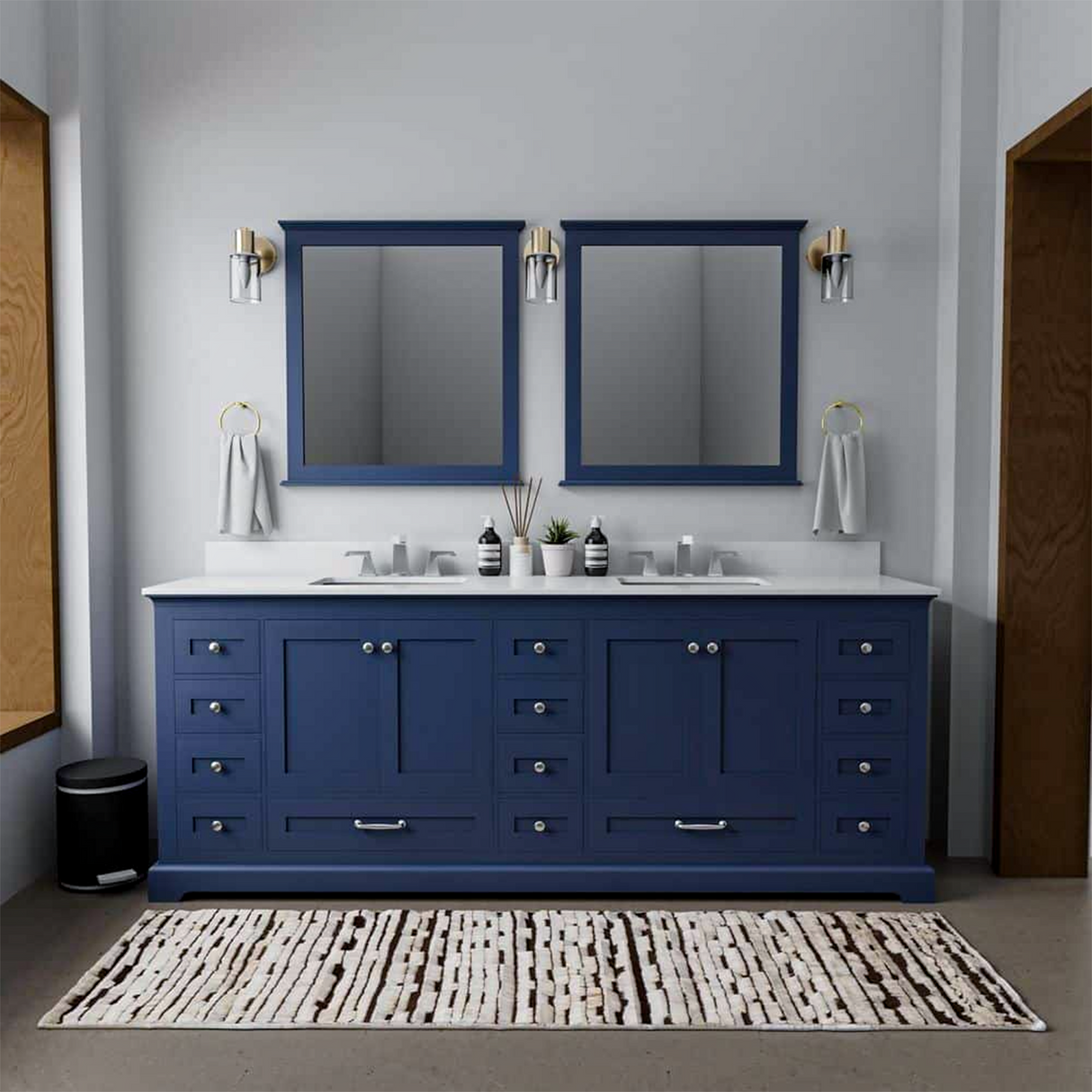 Dukes 84 in. Freestanding Bathroom Vanity with White Quartz Top, White Square Sink