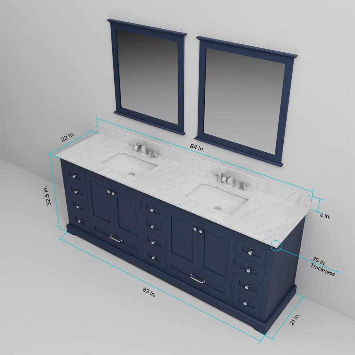 Dukes 84 in. Freestanding Bathroom Vanity with White Quartz Top, White Square Sink