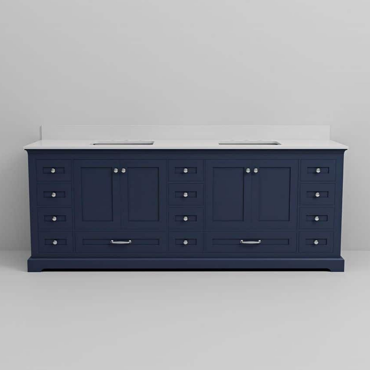 Dukes 84 in. Freestanding Bathroom Vanity with White Quartz Top, White Square Sink