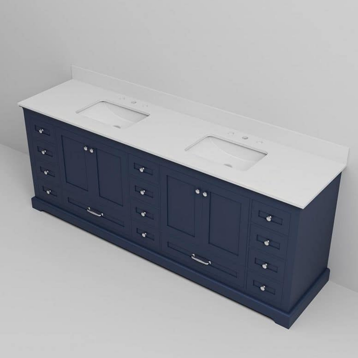 Dukes 84 in. Freestanding Bathroom Vanity with White Quartz Top, White Square Sink