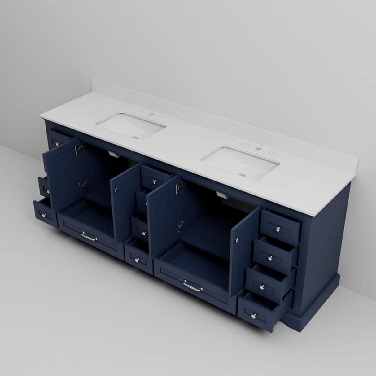 Dukes 84 in. Freestanding Bathroom Vanity with White Quartz Top, White Square Sink