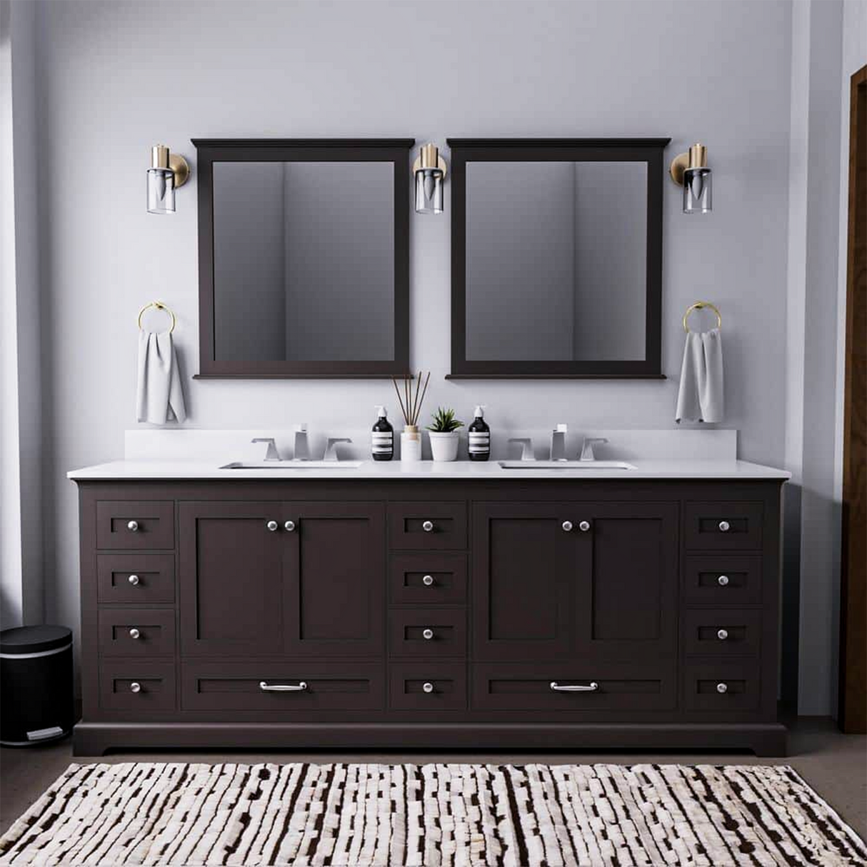 Dukes 84 in. Freestanding Bathroom Vanity with White Quartz Top, White Square Sink