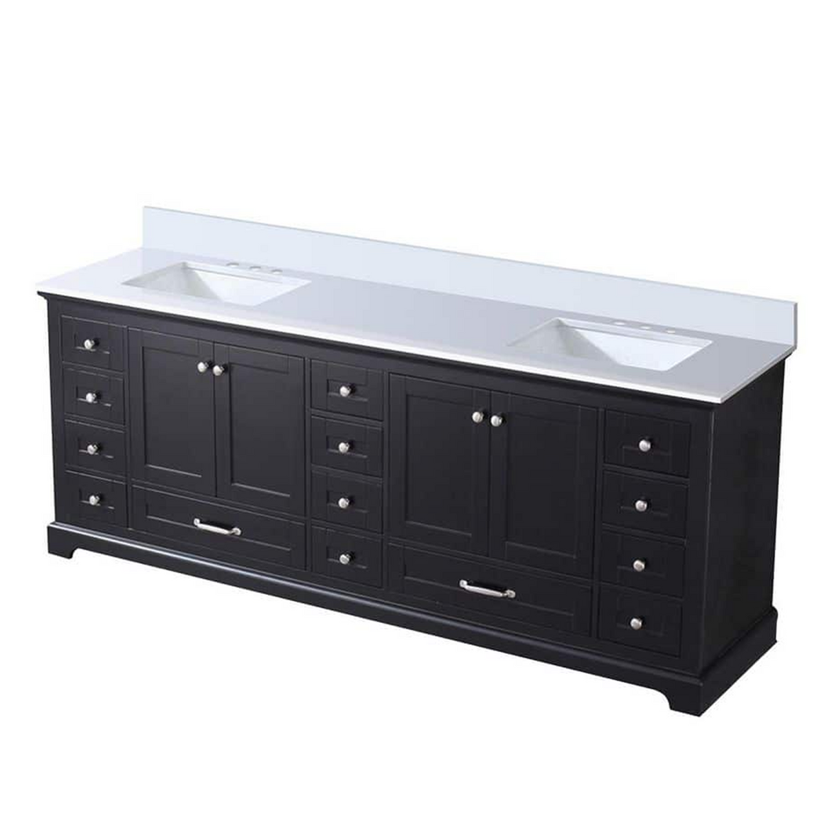 Dukes 84 in. Freestanding Bathroom Vanity with White Quartz Top, White Square Sink