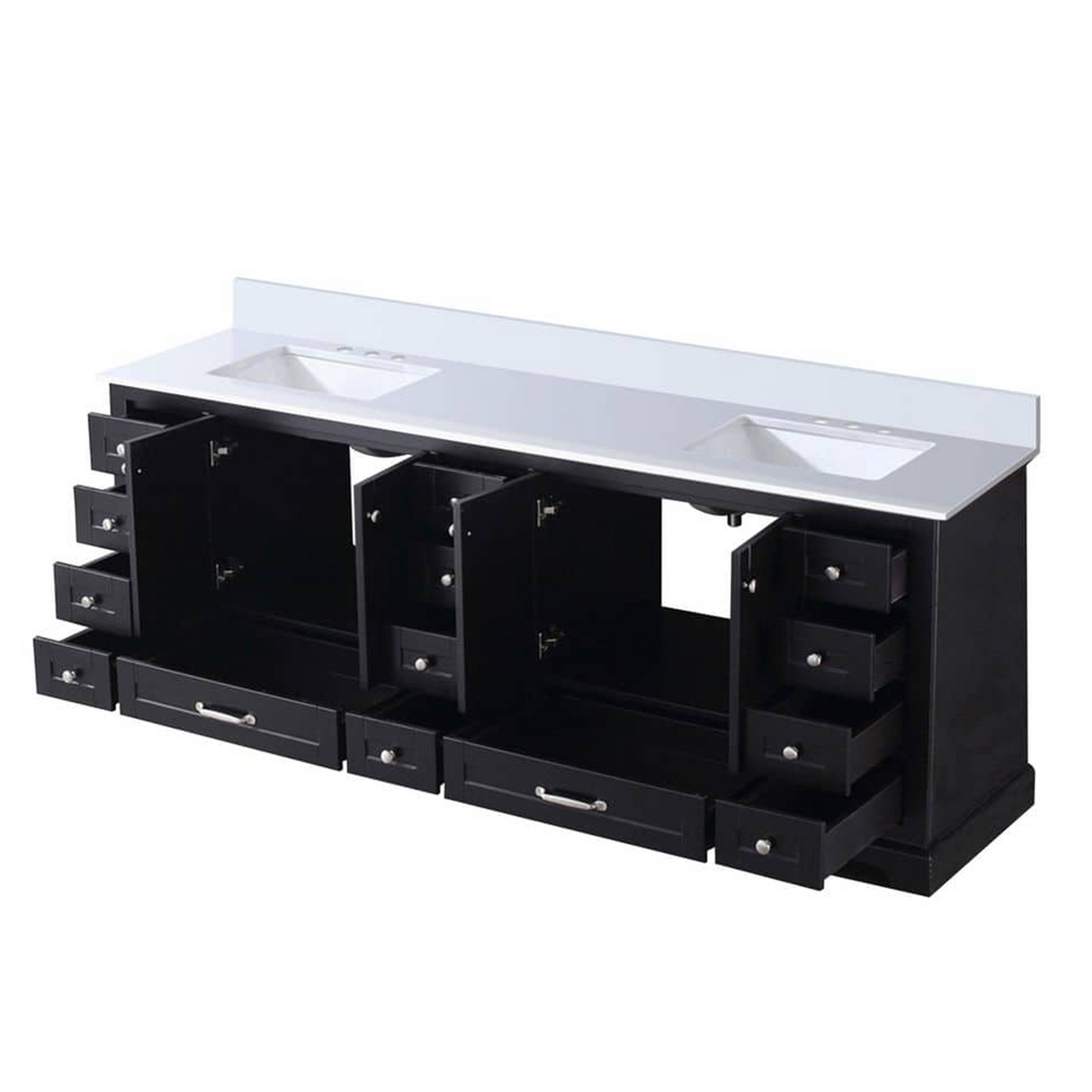 Dukes 84 in. Freestanding Bathroom Vanity with White Quartz Top, White Square Sink