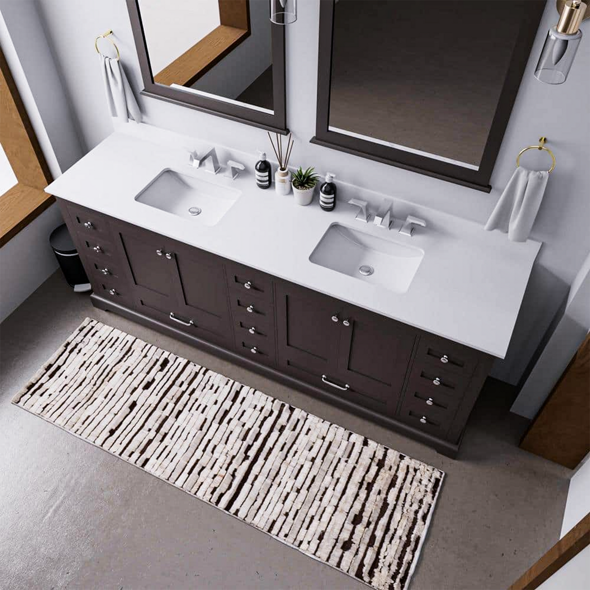 Dukes 84 in. Freestanding Bathroom Vanity with White Quartz Top, White Square Sink